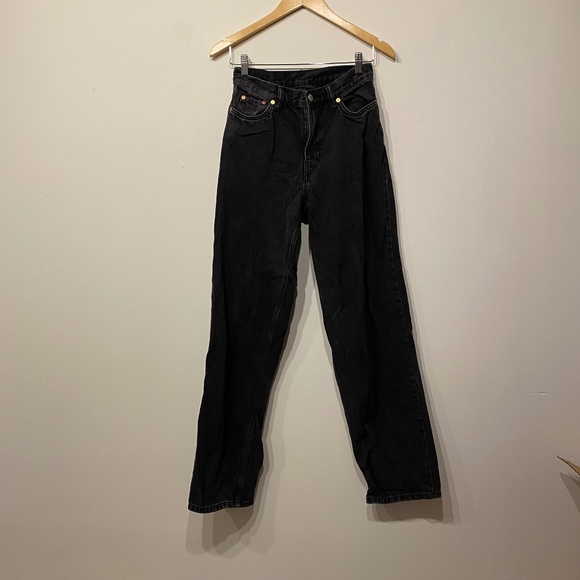 Weekday Rail Mid Rise Loose Baggy Fit Wide Leg Black Jeans - Picture 1 of 4